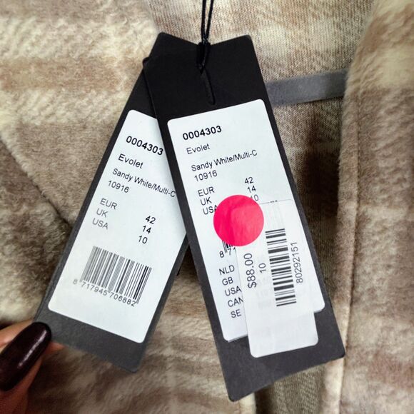 NWT Yest Netherlands Evolet Jacket Short Blanket Coat Sandy White Plaid Tie 10 - Picture 13 of 15
